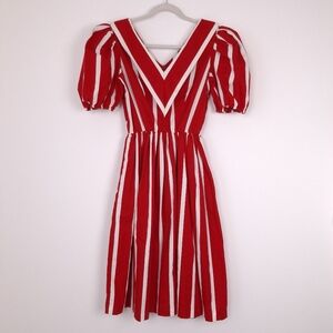 Patty O'Neil vintage puff sleeve dress striped Americana 4th of July red white